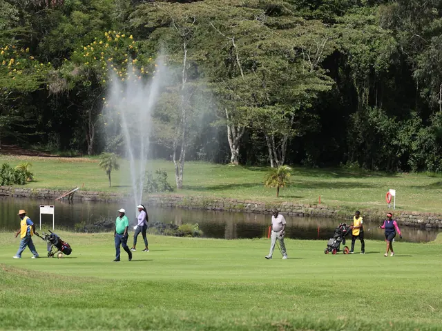 The course and its fountain pond