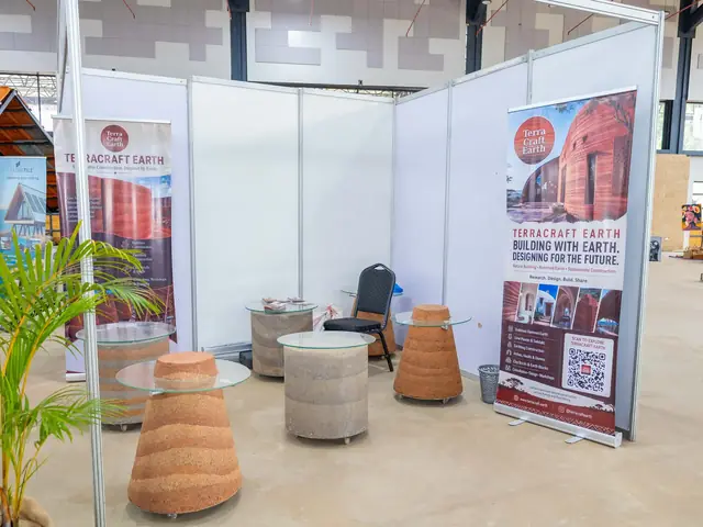 An earth-building exhibition stand